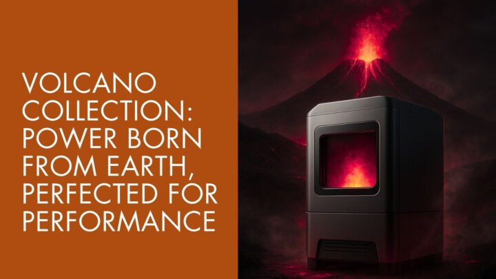 Volcano Collection banner with a compact melting furnace and volcano backdrop