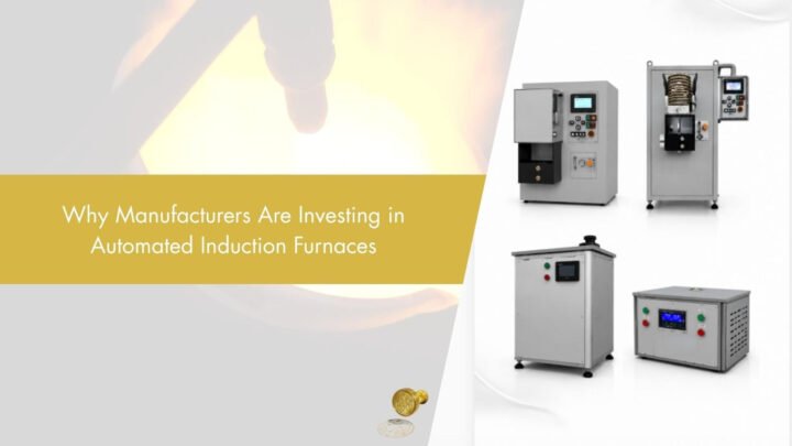 Blog banner on automated induction furnaces, with four furnaces