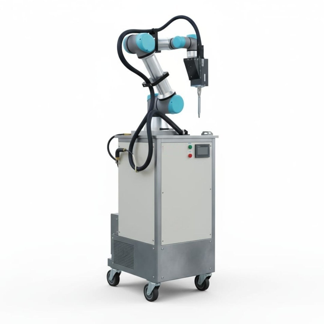 Robotic arm brazing machine on mobile cabinet