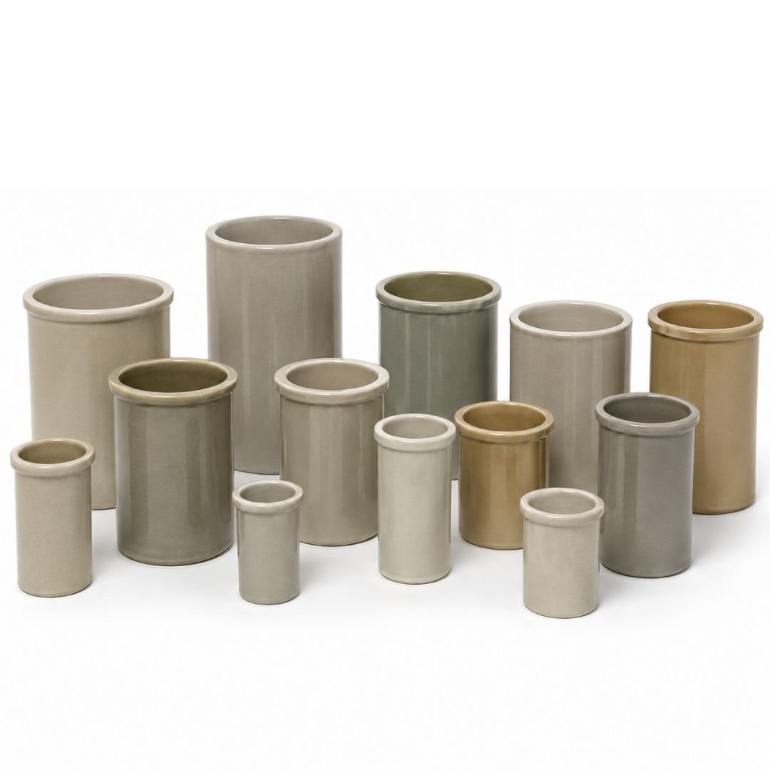 Set of vitrified ceramic crucible jackets in various sizes